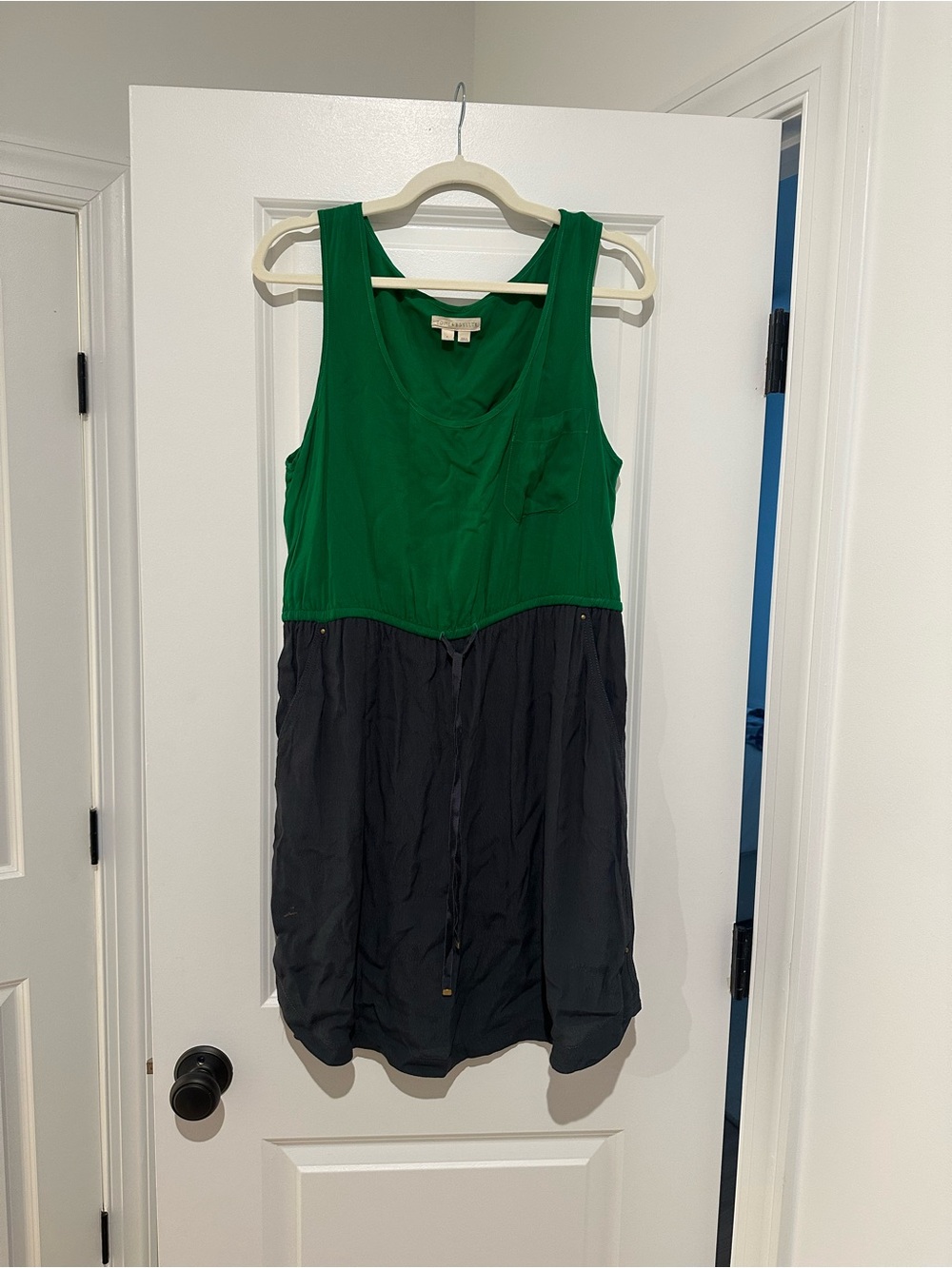 Sleeveless Two-Tone Green and Navy Mini Dress